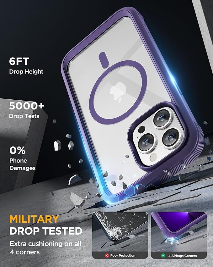 Miracase Magnetic for iPhone 13 Pro Max Case 6.7 inch, (Compatible with MagSafe) Upgrade Full-Body Clear Phone Bumper Case with Built-in 9H Tempered Glass Screen Protector, Magnetic Purple