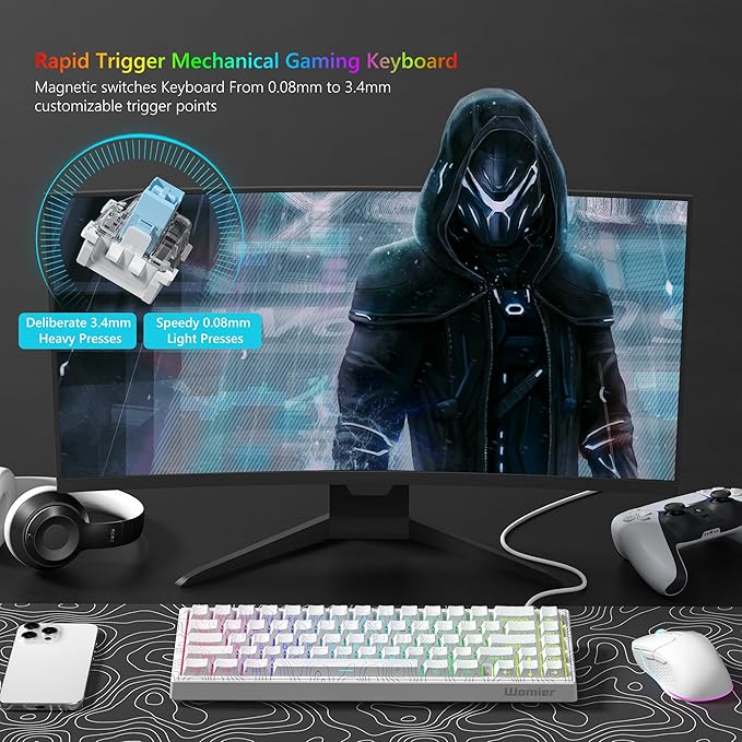 Womier M68 HE V2 Rapid Trigger Keyboard 60% Percent, Hall Effect Topographic Gaming Keyboard, Wired RGB Custom Mechanical Key Board with Magnetic Switch, PBT Keycaps for Mac/Win (White)