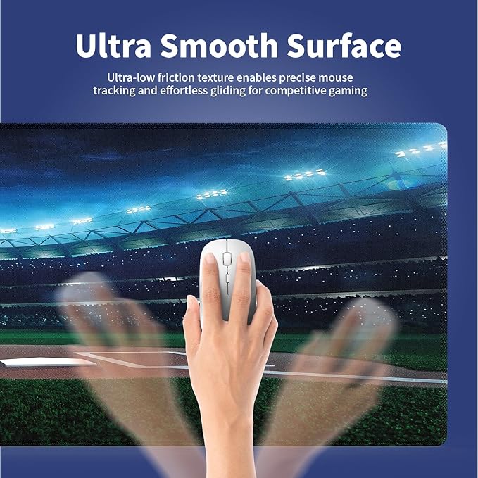 Extra Large Gaming & Office Mouse Pad (31.5" x 11.8") with Durable Stitched Edges – Professional Baseball Field at Night Vibrant Playground Stadium League Theme Print, Anti-Slip XXL Desk Mat