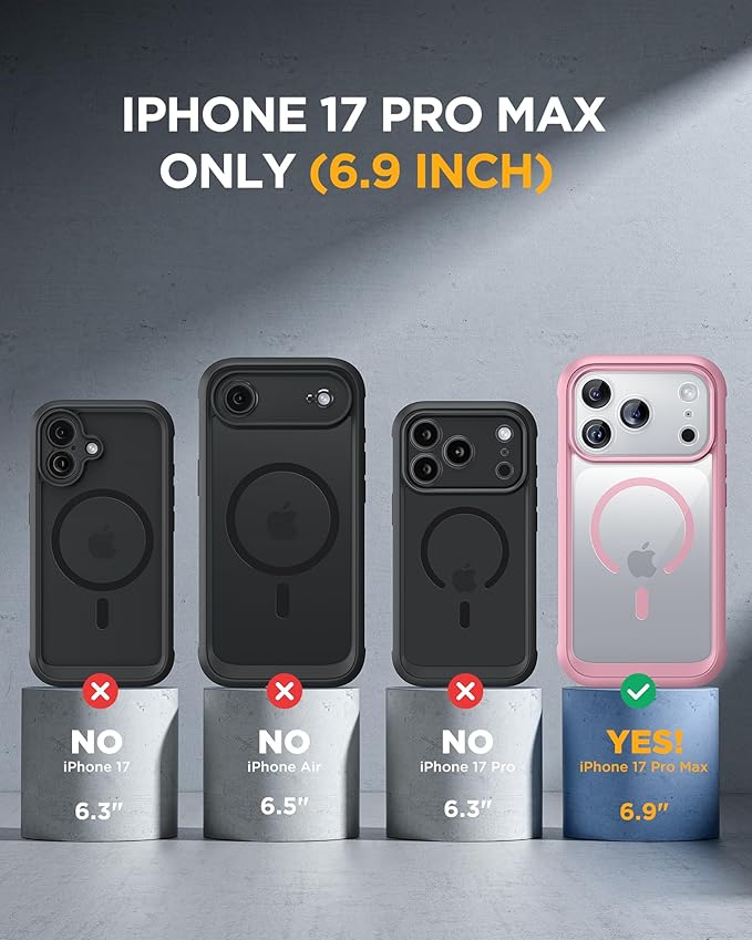 Miracase for iPhone 17 Pro Max Case 6.9" Full-Body Phone Case with Built-in Glass Screen Protector& Full Camera Protector,[Magnetic with MagSafe] Drop Proof 17 ProMax Cover, Light Pink