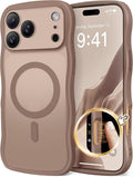 CAPRARO Magnetic for iPhone 17 Pro Max Case for Women Girls, Upgraded [Full Camera Protection] [Compatible with MagSafe] Cute Wave Translucent Matte Phone Case for iPhone 17 Pro Max, Clear Brown
