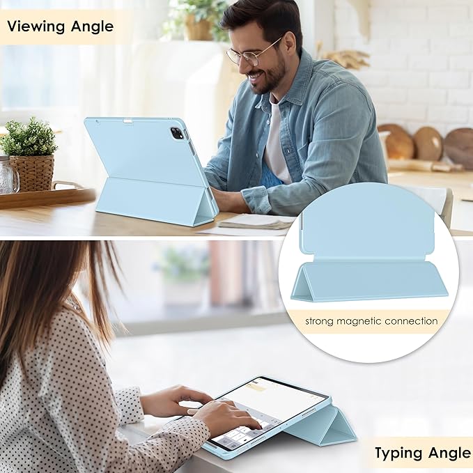 DTTO for iPad Air 13 Inch Case M4/M3/M2 2026/2025/2024, iPad Pro 12.9 Inch Case (6th/5th/4th/3rd Gen), Smart Slim Trifold Stand Soft Cover with Pencil Holder, Ice Blue