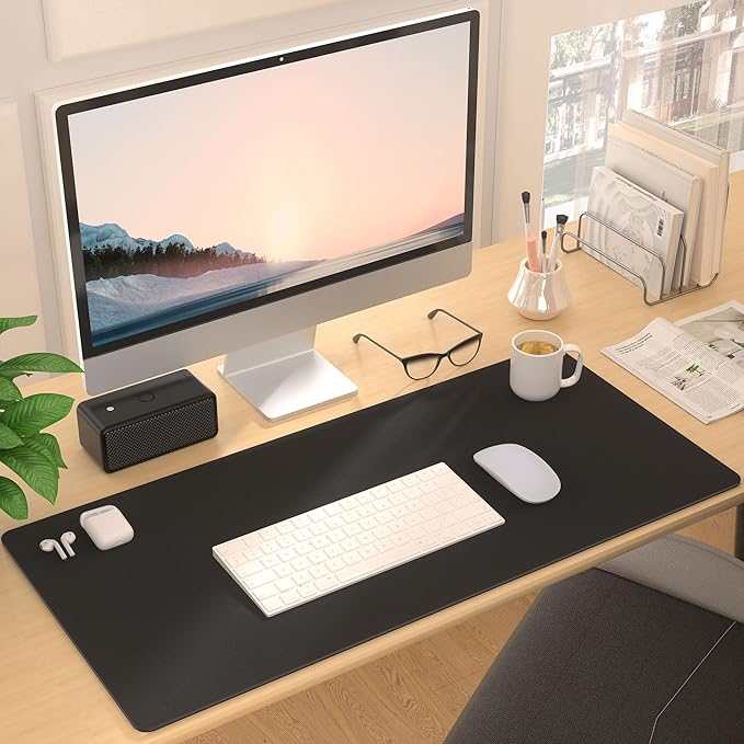 Leather Desk Pad Protector, Mouse Pad, Non-Slip Computer Mat for Desk, PU Leather Office Desk Mat for Home Office, Waterproof Laptop Desk Blotter Pad for Keyboard and Mouse, Black (13.7''X23.6'')