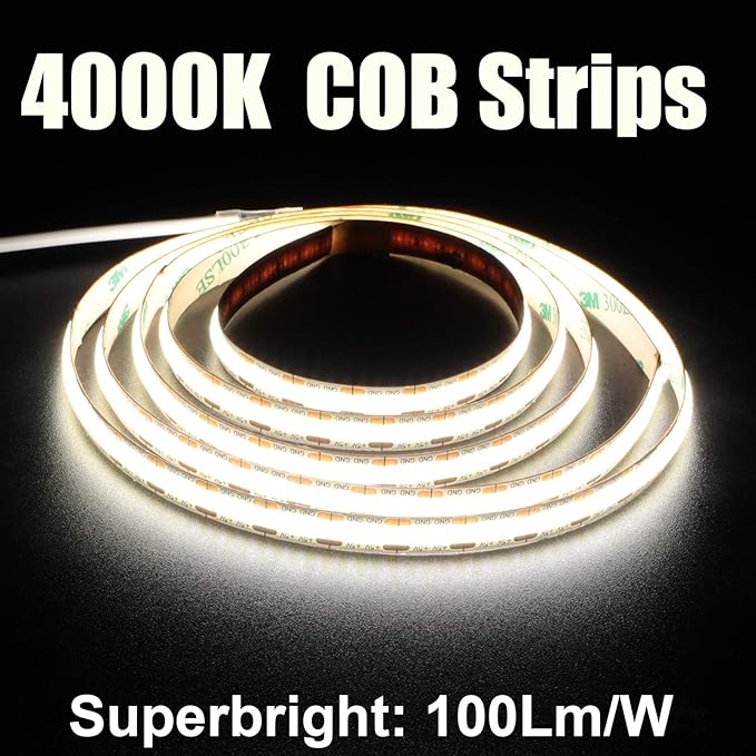 dephen 5V USB LED Light Strip 4.9ft, 480LEDs Daylight Dotless COB String, Flexible and Cuttable Rope Lighting, CRI 90, Self Adhesive Tape for TV Backlight, Bedroom, Cabinet, Mirror, DIY