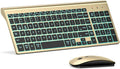 TopMate Wireless Keyboard and Mouse Ultra Slim Combo, 2.4G Silent Compact USB 2400DPI Mouse and Scissor Switch Backlit Keyboard Set, for PC/Laptop/Windows/Mac/Gaming - Gold Black