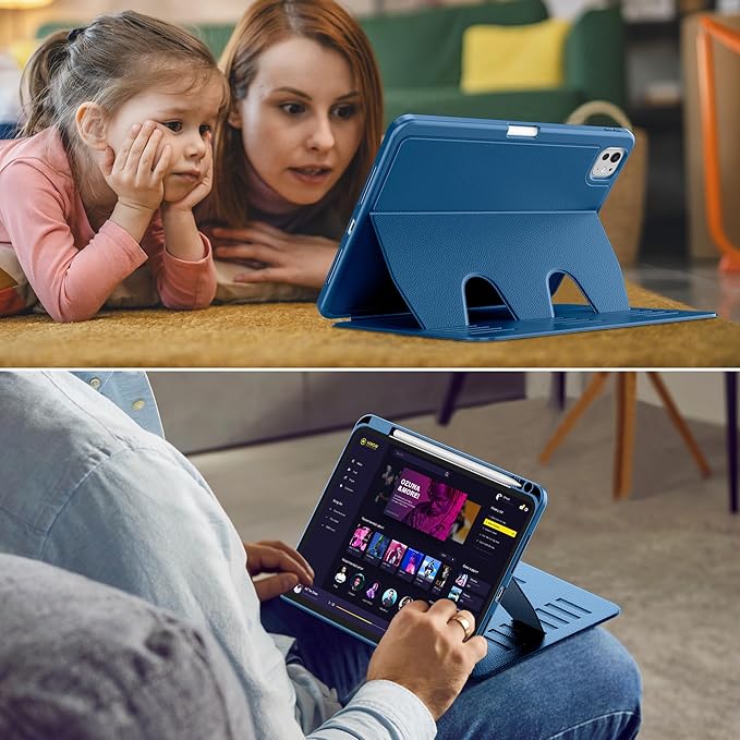 VIKESI Case for iPad Pro 11 inch (M5/M4) 2025/2024,Multiple Angles Magnetic Stand Cover,Shockproof Back,Pencil Holder,and Auto Sleep/Wake,Navy Blue
