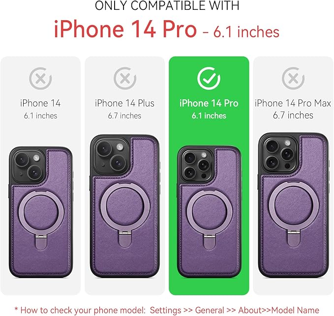 Compatible with iPhone 14 Pro Case with Stand, Compatible with MagSafe, Slim PU Leather & Durable TPU Protective Cover Drop-Proof with Tempered Glass Screen Protector 6.1", Purple