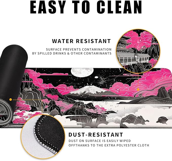 Future Kyoto Mouse Desk Pad Japanese Pink Desk Mat Desk Decor Black White Large Gaming Mouse Pad for Desk Mousepad Computer Office Keyboard Laptop Big Mouse Pad Xl-31.5x11.8 in
