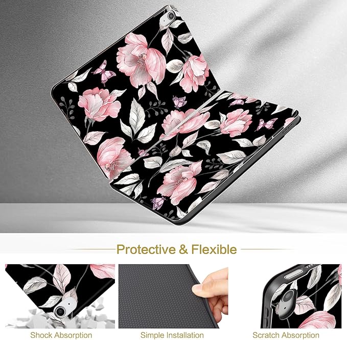 Lokigo Case for iPad 10th Generation 10.9 Inch 2022, Gray iPad (A16) 11th Generation 11 Inch 2025, Heavy Duty Shockproof Hybrid Protective Cover, Pink Flower