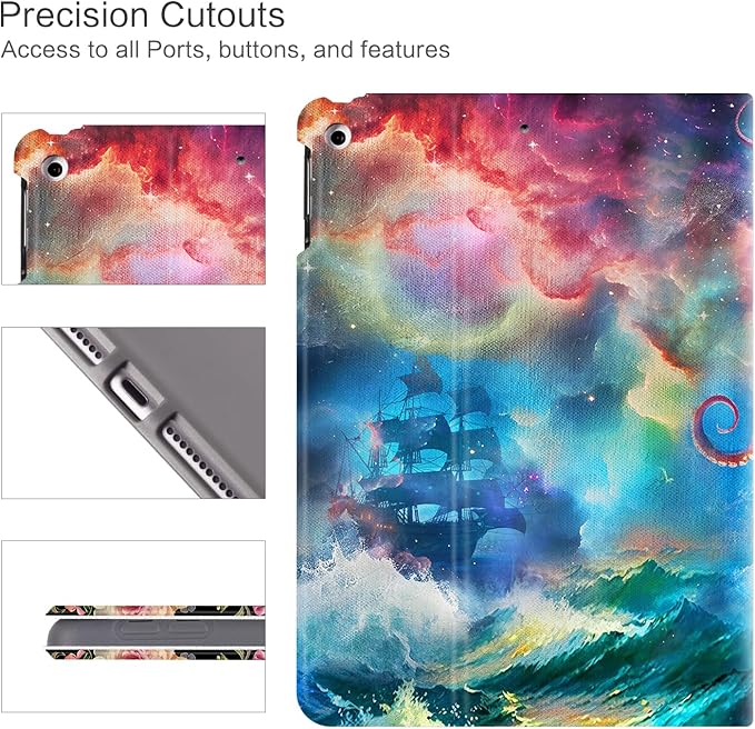 Vimorco iPad 9th/8th/7th Generation Case, Octopus Monster iPad 9th Generation Case,10.2 Inch iPad Cover, Auto Sleep/Wake, iPad Cover 9th Gen Multi-Angle View, Sailing Boat