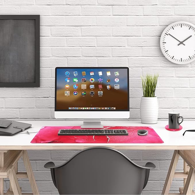 AIMSA Extended Gaming Mouse Pad, XL Large Keyboard Mouse Mat Desk Pad with Stitched Edges, Durable Non-Slip Base Mousepad for Home Office Work, 35x15.7inch,Red Marble