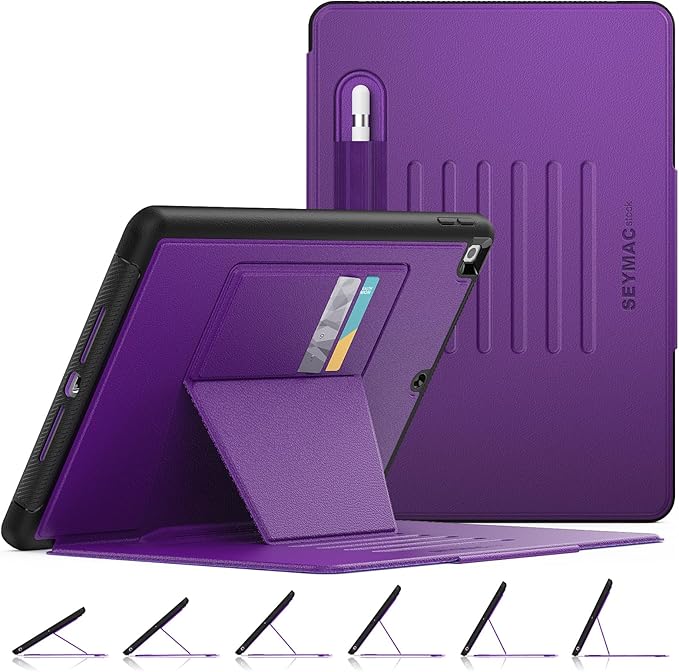 SEYMAC stock Case for iPad 9th/8th/7th Generation 10.2'', Strong Magnetic Auto Sleep Shockproof Case with Absorbing Multi-Angles Stand, Pen Holder, Card Slot (Purple)