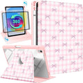 Uppuppy for iPad A16 Case for iPad 10th Generation Case 10.9 inch - 360 Degree Rotating Stand Folio Smart Cover with Pencil Holder for Women Girls, Pink Bow Checkered for Apple 10th 2022/11th 2025