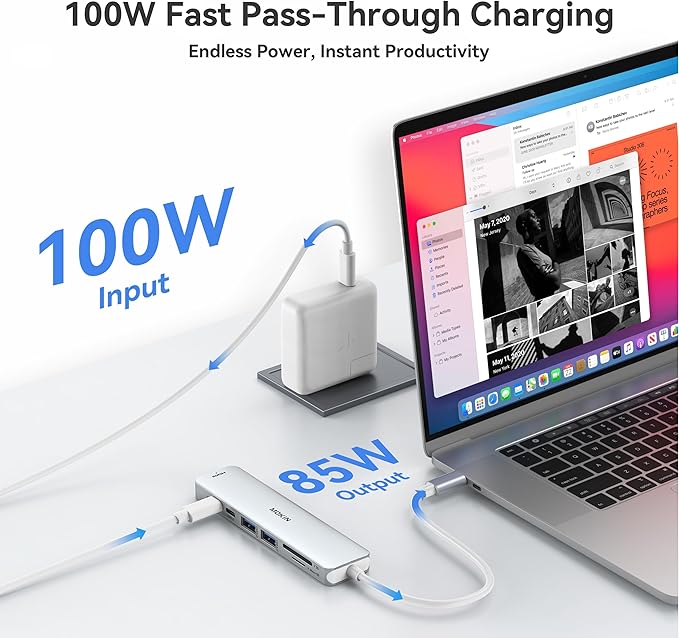 MOKiN 7 in 1 USB C Dongle with HDMI, microSD/SD Card Reader, Data Port, 100W PD, 2 USB 3.0 for MacBook Pro/Air, Dell XPS, Lenovo Thinkpad