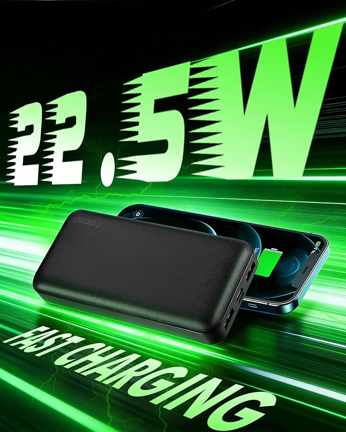 Miady 2-Pack 20000mAh Portable Charger, 22.5W USB C Fast Charging Power Bank 3 Outputs 2 Inputs Travel Essential Battery Pack Compatible with iPhone 17/16 Galaxy S24/22, iPad, Android (2 White)