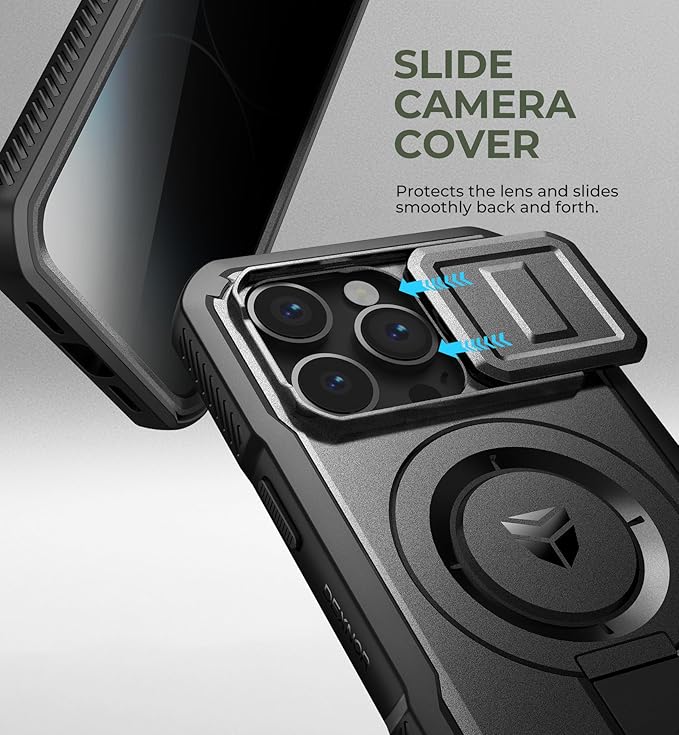 Dexnor for iPhone 14 Pro Case with Slide Camera Cover & Adjustable Kickstand & Privacy Screen Protector, Compatible with MagSafe Rugged Bumper Case Magnetic Protective Cover 6.1 Inch,Black