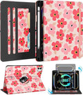 Kidcube for iPad Pro 11 Inch Case M4 2024 5th Generation - Women Girls Cute Rotating Stand Folio Cover with Pencil Holder & Card Slot Kawaii Floral Flower Design for iPad Pro 11'' Case 2024 M4 5th Gen