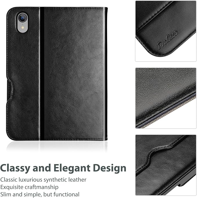 ProCase for iPad mini 7th (A17 Pro) 2024/iPad Mini 6th Generation 2021 8.3 Inch Case; Premium PU Leather Folio Business Stand Cover with Hand Strap; Pencil Holder; Front Pocket -Black