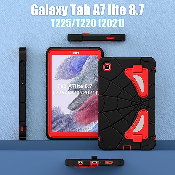 AKABEILA Compatible with Samsung Galaxy Tab A7 Lite 8.7 inch T225/T220(2021) Tablet Case，Lightweight Shockproof Rugged Protective Cover with Kickstand for Kids Children Boys Babies Black Red