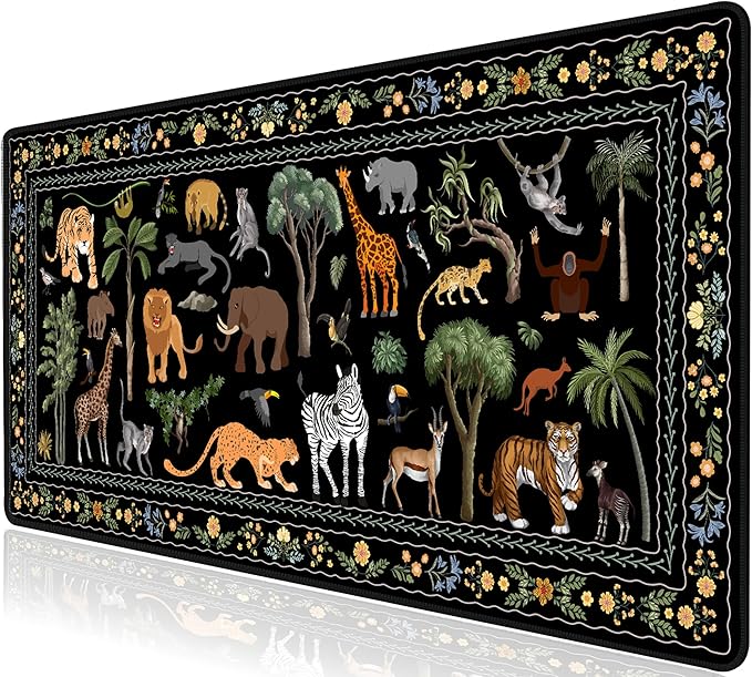 L-SPOUTTO Jungle Animal Desk Mat for Keyboard and Mouse,XXL Large Mouse Pad Non-Slip Keyboard Pad Waterproof Desktop Mat for Laptop Computer Work Game Home Office-Black
