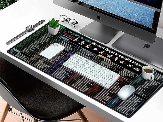 Rinaze Large Mouse Pad With Excel Shortcuts Cheat Sheet, Excel Tips Desk Mat, XXL Gaming Mousepad Keyboard Pad, Office Accessories for Computer, Mac, PC and Laptop