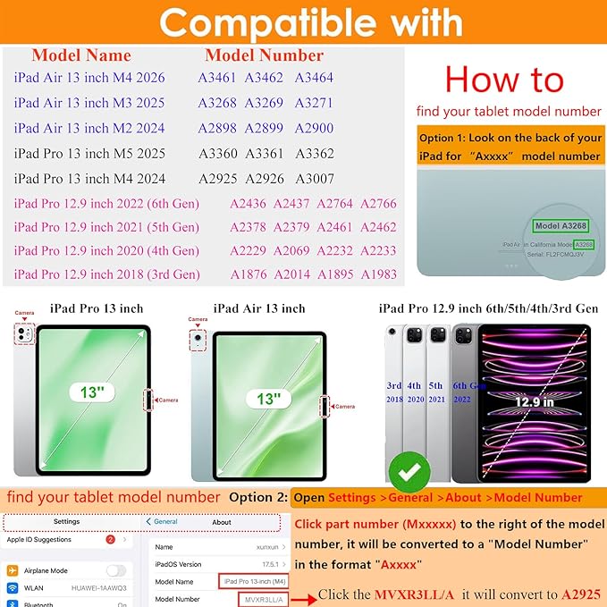 Kids Case for iPad Air 13 inch M4/M3/M2 & iPad Pro 13 inch M5/M4 (2025/2024) & iPad Pro 12.9 inch Cover 6th/5th/4th/3rd Generation (2022/2021/2020/2018) with Stand/Handle/Pencil Holder, Rose