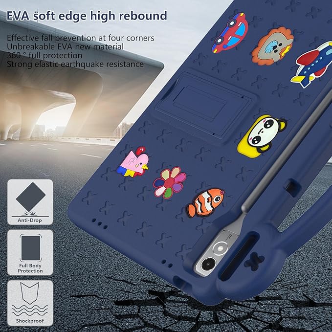 AKABEILA Compatible with Lenovo Tab P12 12.7 inch(2023) Tablet Case, Lightweight Shockproof Protective Case with Shoulder Strap & Stand Handle for Girl Kid Gift - Navy Blue