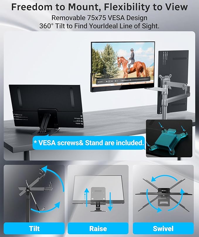 Ingnok Portable Monitor,15.6 inch 10 Point Touchscreen, FHD 1080P Laptop Screen Extender,Multi-Touch Gestures for Laptop,Mac, DC Dimming EyeCare, Adjustable Stand,USB C HDMI