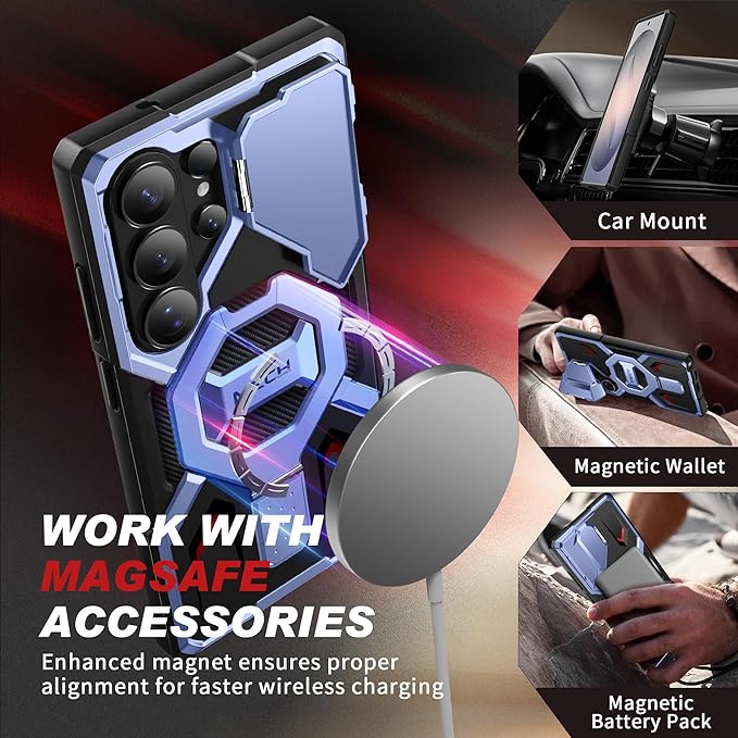 TONGATE for Samsung Galaxy S26 Ultra Case with Magnetic Stand, Compatible with MagSafe [Built-in Camera Cover & Ring Holder][Military-Grade Protection] Anti-Slip Rugged Phone Case for S26 Ultra, Blue