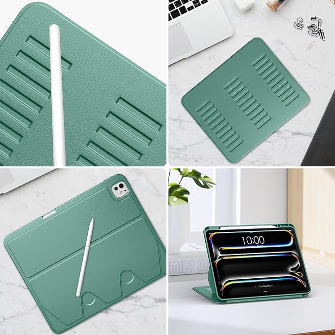 VIKESI Case for iPad iPad Pro 13-inch M5 or M4 Released in 2025 or 2024,Multiple Angles Magnetic Stand Cover,Shockproof Soft Back,Pencil Holder,and Auto Sleep/Wake,Green