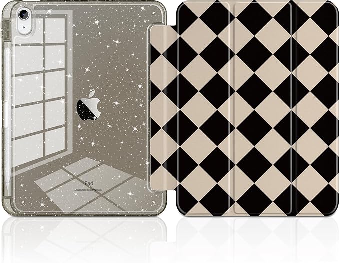 DONGKE for iPad Pro 11 inch Case – Fits M5 2025 / M4 2024, Shockproof Sparkling Glitter Acrylic Back, Pencil Holder, Trifold Stand, Auto Sleep/Wake & Touch ID Support - Argyle Pattern