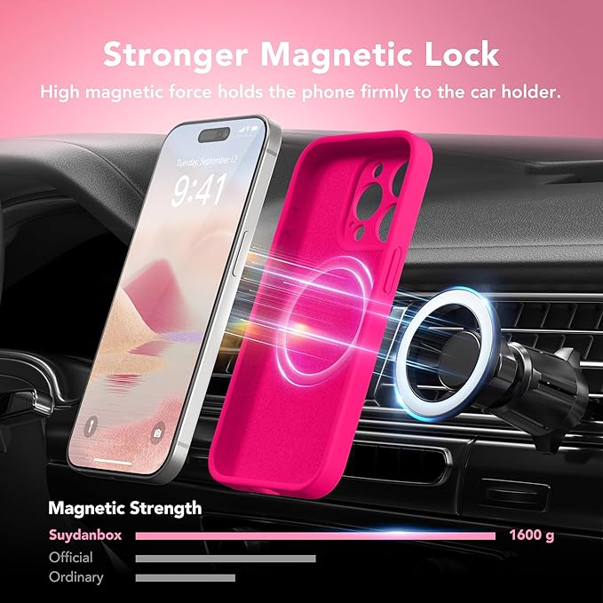 Magnetic for iPhone 14 Pro Case, Compatible with MagSafe, [Full Camera Protection][Screen Protector] Silicone Shockproof Protective Phone Case for iPhone 14 Pro 6.1", Hot Pink