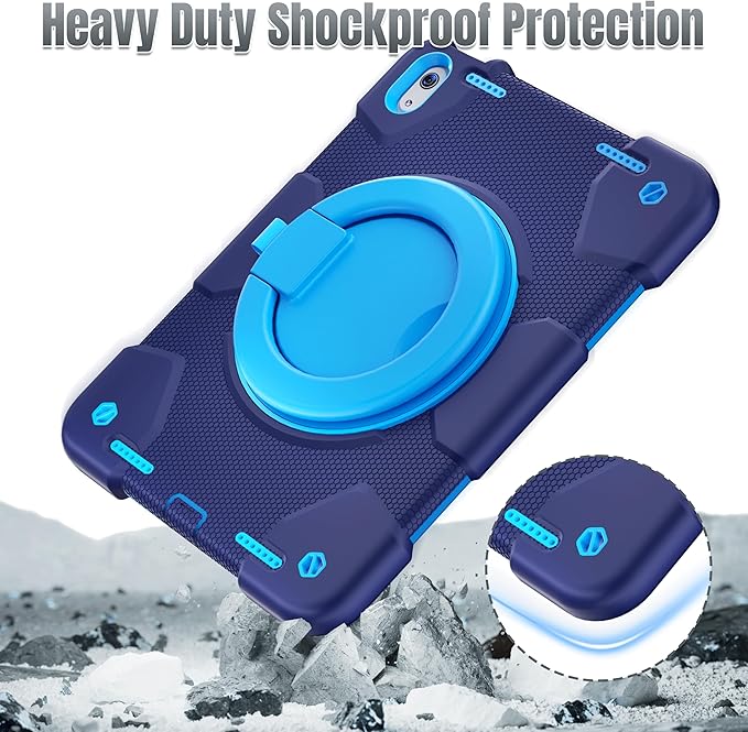 Andnary Case for iPad (A16) 11th /10th Generation 11/10.9 Inch 2025/2022 with Screen Protector/360° Rotate Stand/Shoulder Strap/Pencil Holder, Shockproof iPad 11th/10th Gen Cover (Navy+Blue)