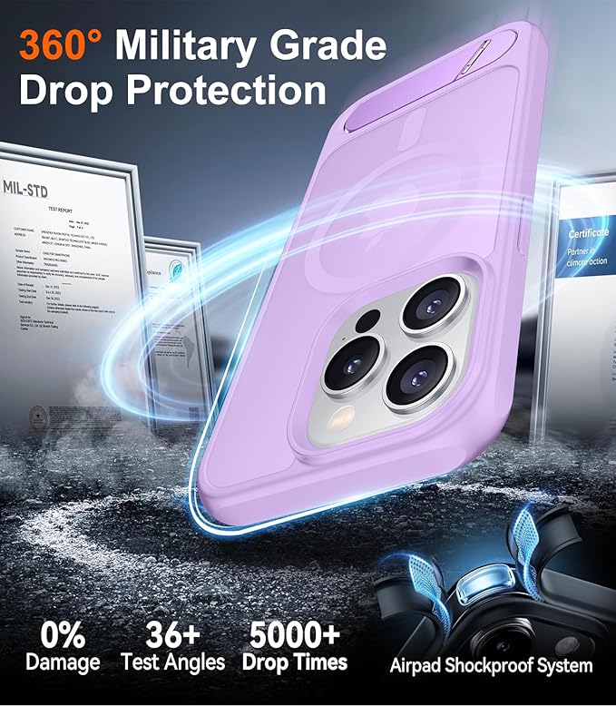 Magnetic Compatible with iPhone 15 Pro Case, [Built-in Invisible Kickstand][Compatible with MagSafe][Military Grade Shockproof] Slim Translucent Matte Phone Case for iPhone 15 Pro 6.1"