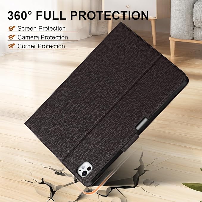 Genuine Leather Case for iPad Pro 11 inch Case (M5) 2025 / (M4) 2024 | with Pencil Holder and Adjustable Stand, Magnetic Closure, Auto Wake/Sleep Cover | Dark Brown