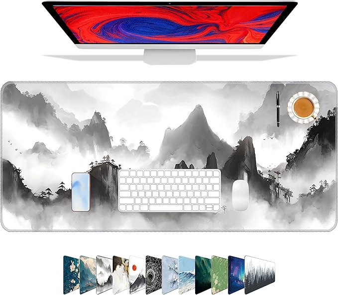 Galdas Mouse Pad for Gaming,XXL XL Large Mouse Mat Long Extended Mousepad Desk Mat Non-Slip Rubber Mice Pads Stitched Edges Thin,Black Ink Background (31.5 x 11.8 x 0.12 Inches)