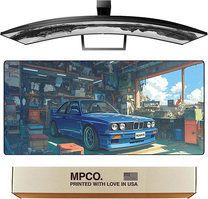 MPCO. Original Large Gaming Desk Mat – 36" x 17" Duraglyde Manga Motors Benjis-BMW Full Desk Mouse Pad for Smooth Precision – Non-Slip, Washable Extra-Large PC Mouse Pad for Gaming Sessions