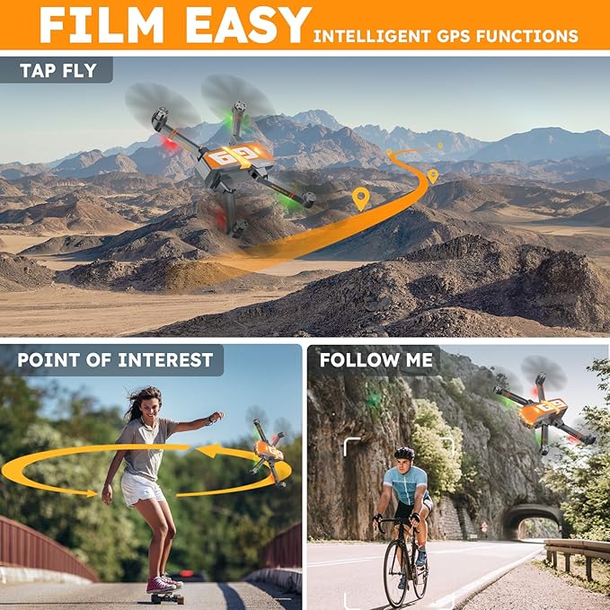 GPS Drones with 4K Camera for Adults with Brushless Motor and Follow Me Mode,Long Flight Time and Distance,5G FPV Transmission and Auto Return,G9 Foldable RC Quadcopter for Beginner,Under249g (Dark gray)