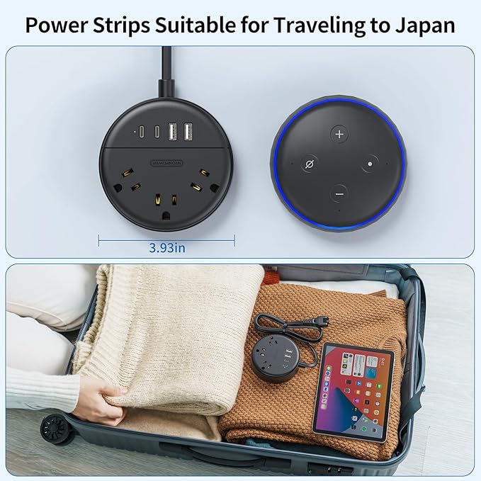 2 Prong Power Strip with 10ft Extension Cord, NTONPOWER 1875W/15A, 180° Rotating Plug, 2 Prong to 3 Prong Outlet Adapter, Wall Mountable, 3 AC Outlets & 2 USB A & 2 USB C, Ideal for Older House Office