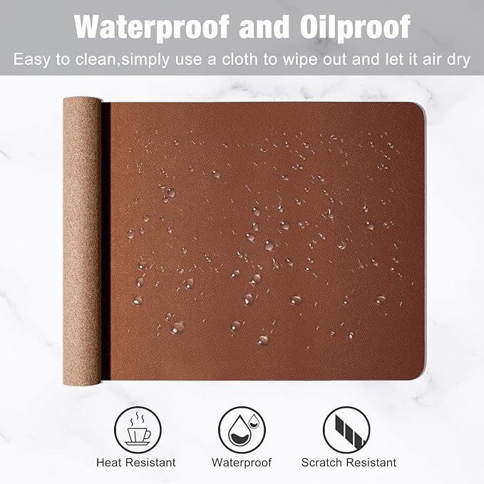 Hsurbtra Desk Pad, 23.6" x 13.8" PU Leather Desk Mat, M Extended Mouse Pad, Waterproof Desktop Blotter Protector, Non-Slip Ultra Thin Small Laptop Keyboard Writing Mat for Office Home, Brown