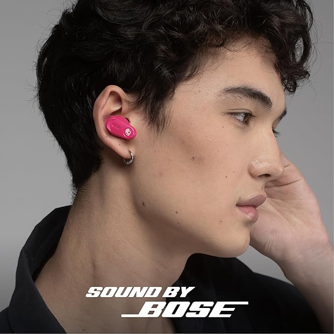 Skullcandy Method 360 ANC Wireless Earbuds, Sound by Bose, Bluetooth Headphones, Premium Noise Cancelling, Up to 40 Hrs Battery, Sweat and Water Resistant, Microphone for iPhone Android - Crazy Pink
