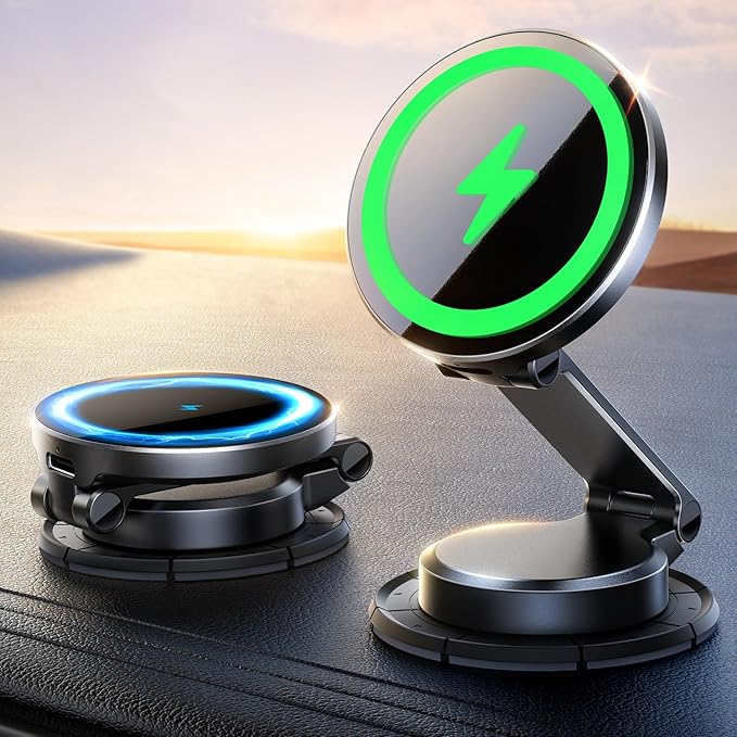 JOYROOM All-Metal MagSafe Car Mount Charger, 15W Mini Magsafe Car Charger for Dashboard, Wireless Car Charger for iPhone 17 Pro Max Plus/iPhone 16 15 14 13 12 Pro Max Plus, Black