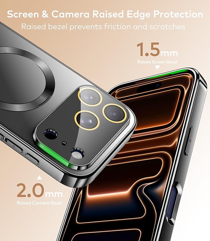 TOBOVON Magnetic for iPhone 17 Pro Max Case with Ring Stand, Fits MagSafe, with Built-in Camera Lens Protector, Slim Electroplated Shockproof Phone Cover, Black