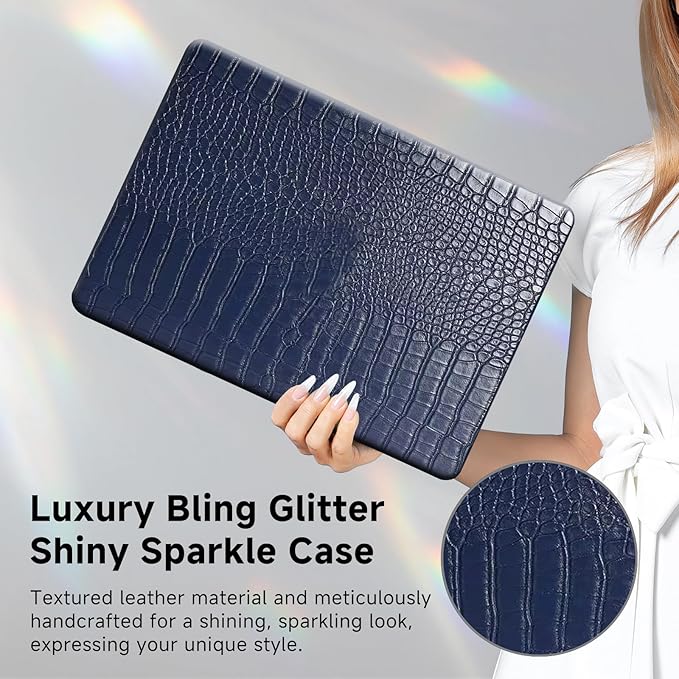 Funut for Crocodile MacBook Air 15 Inch Case 2026 2025 2024 2023 M4 M3 M2 A3241 A3114 A2941, Elegant Luxury Crocodile Leather Plastic Hard Shell Case & Keyboard Cover,Deep Blue