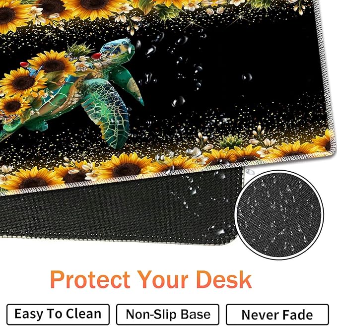 Extended Non-Slip Mouse Pad + Mouse Wrist Rest + Lace-Shaped Coaster Set, Ergonomic Design, Suitable for Desk and Home Gaming Table Mat, Starry Night and Turtle Sunflowers
