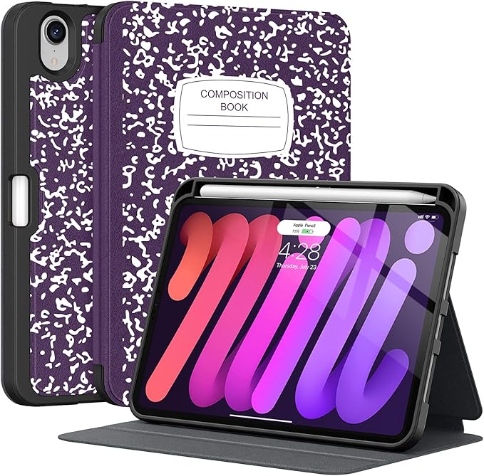 Supveco Case for iPad mini 7 (A17 Pro) 2024/iPad Mini 6 2021 8.3 Inch with Pencil Holder-[Auto Wake/Sleep],Slim Protective Case with Soft TPU Back Cover for iPad mini 7th/6th Generation(Violet)