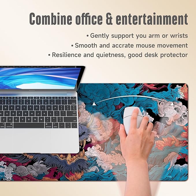 Extended Gaming Mouse Pad, Large Mouse Mat 3 mm Nature Rubber Base Mousepad with Stitched Edges, Non-Slip Desk Mat for Office Home Great Gift 31.5x11.8 Inch (Ukiyo-e Monster 3)