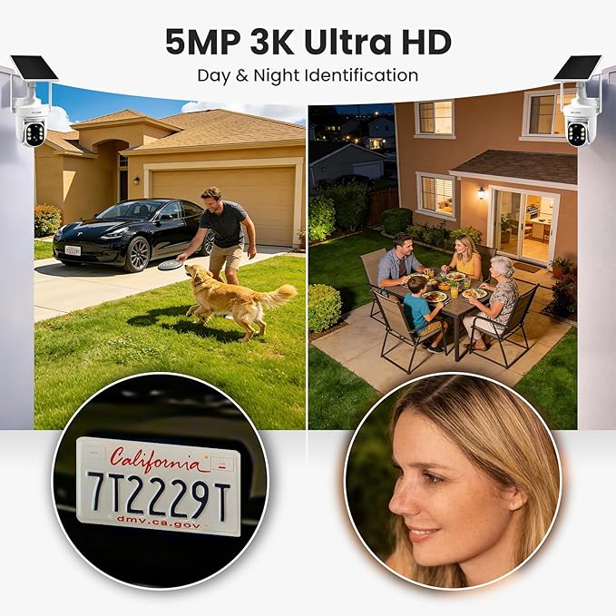 SOLIOM Security Cameras Wireless Outdoor, 6-Camera Solar Security System, 5MP 3K Color Night Vision, Radar Motion Detection, 360° Auto Tracking, No Monthly Fees, 64GB Local Storage