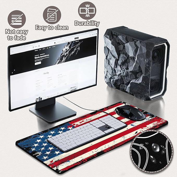 Mouse Pad Gaming - Desk Mat for Keyboard and Mouse - Large Mouse Pad for Desk, American Antique Flag Mousepad (31.5" x 11.8") with Non-Slip Base, Desks Pad Mat for Gaming, Office and Home