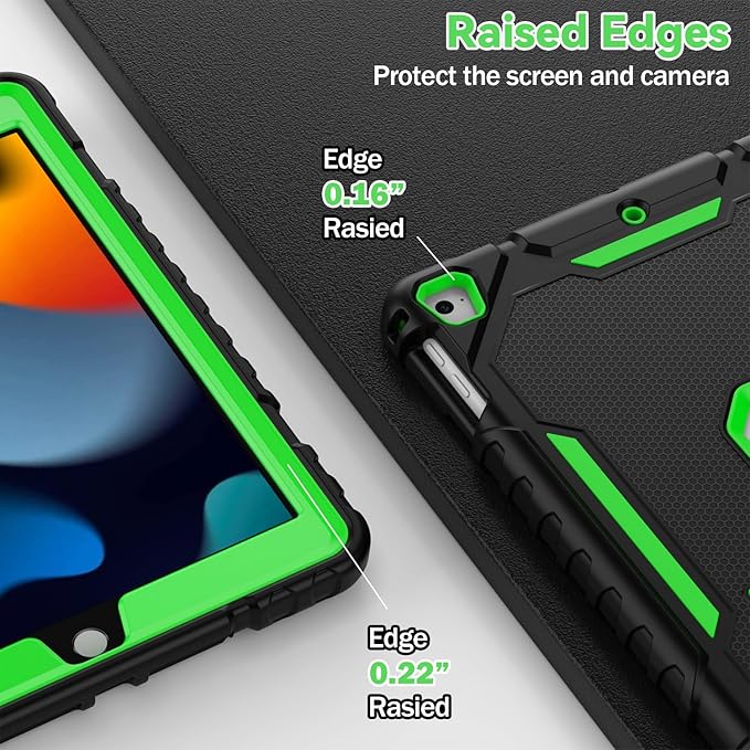 ZoneFoker 9.7" Case for iPad 6th/5th Generation 2018/2017, for iPad Air 2 / Air 1st / Pro 9.7, Heavy Duty Shockproof Protective 9.7 Inch Cover with Built-in Stand for i Pad 6 5 Gen (Black+Green)